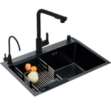 Nano 304 Ручная слот из нержавеющей стали с тремя -отверстиями для однолокового слота черная кухня для мытья бассейн.