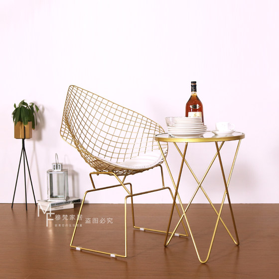 ins Nordic simple iron art Internet celebrity backrest dressing casual metal comfortable photo props hollow wire chair