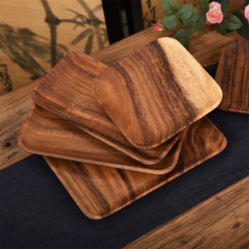 Cao cấp keo gỗ khay vuông rắn gỗ khay nhà khách sạn tráng miệng trái cây khay gỗ đĩa gỗ đĩa gỗ trang trí