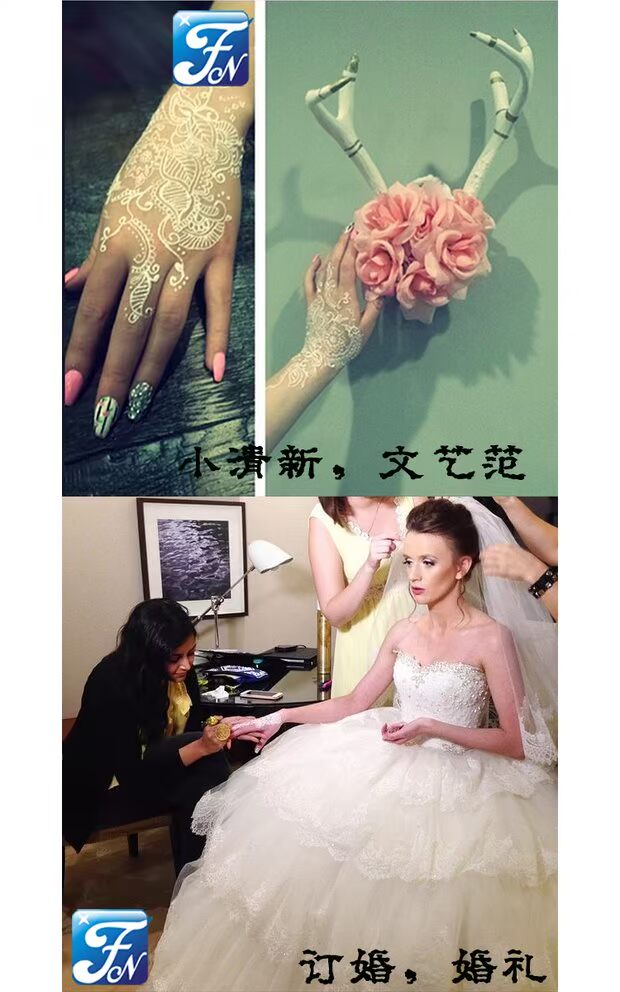 Ấn Độ trắng haina hình xăm kem Hannah cô dâu chụp ảnh cưới sân khấu trang điểm ren cơ thể tạm thời tattoo dán