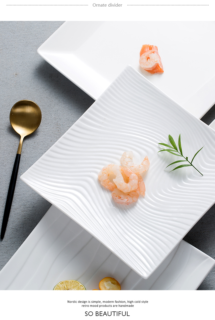 Bộ đồ ăn kiểu phương Tây gốm sứ Món ăn vuông tấm bít tết đĩa cơm tấm trắng tinh khiết đơn giản hộ gia đình - Đồ ăn tối đĩa dùng 1 lần