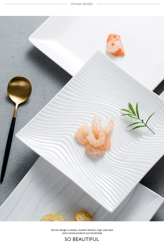 Bộ đồ ăn kiểu phương Tây gốm sứ Món ăn vuông tấm bít tết đĩa cơm tấm trắng tinh khiết đơn giản hộ gia đình - Đồ ăn tối chén ăn cơm