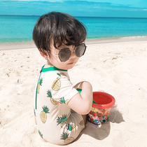 Children Swimsuit Small Baby Boy Conjoined Pinewood Spa Beach Swimsuit Cute Short Sleeve Sunscreen Swimsuit Suit