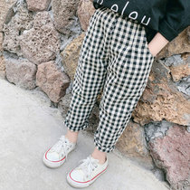 Boy girls anti-mosquito pants in boy child plaid trousers kid baby loose lantern pants casual pants wave