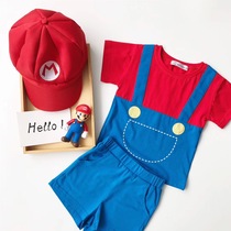 Summer Clothes Ins baby suit cartoon Super Mary boy short sleeve T-shirt shorts girl dress with two sets of damp