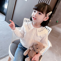 Girl Shirt Spring Autumn Pure Cotton White Woman Baby Long Sleeve Beat Bottom Korean Version Foreign Air Children Spring Dress Doll Collar Lining Clothes