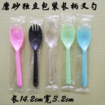 Disposable plastic matte fork spoon four teeth dual-purpose fork spoon milkshake jelly cake fork spoon long handle thick independent packaging