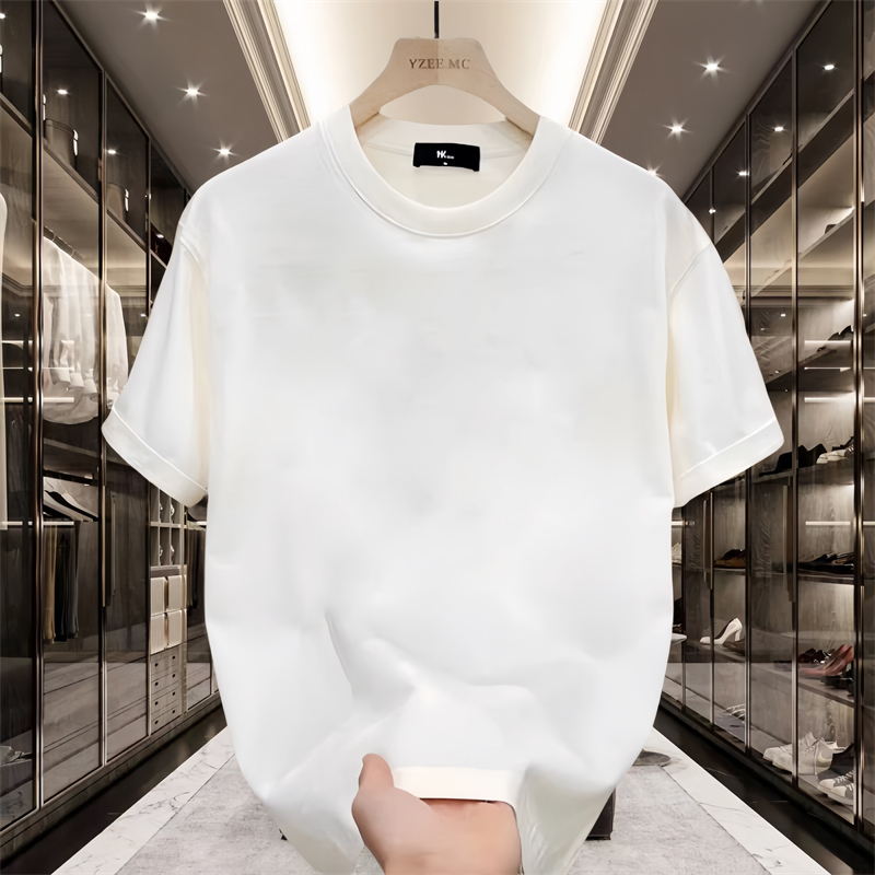 270g Double Yarn Combed Heavy Cotton Short-Sleeve T-Shirt for Men, Pure Black Round Neck, Loose Fit, Pure White Summer Half-Sleeve for Women
