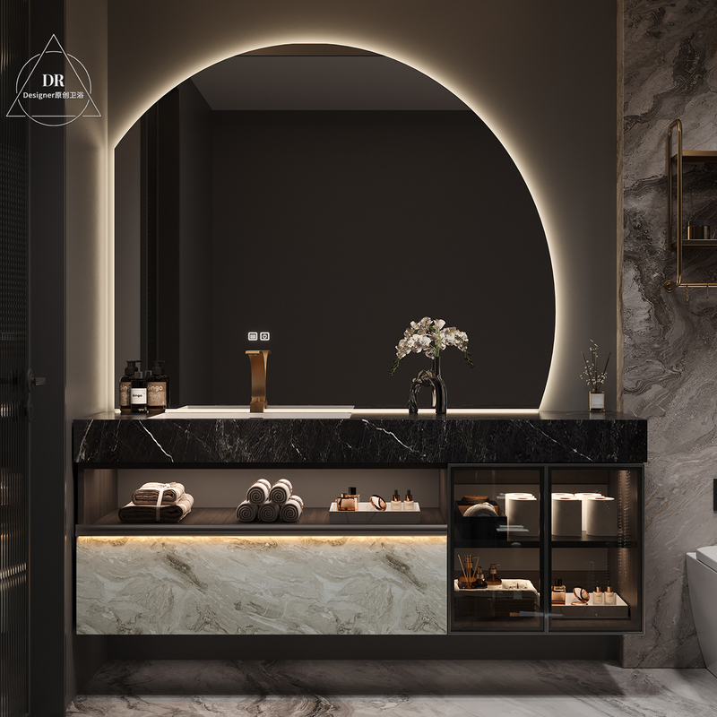 Hotel-Style Bathroom Cabinet Set, Italian Light Luxury, Seamless Ceramic Basin, Bathroom Vanity, Washbasin Cabinet