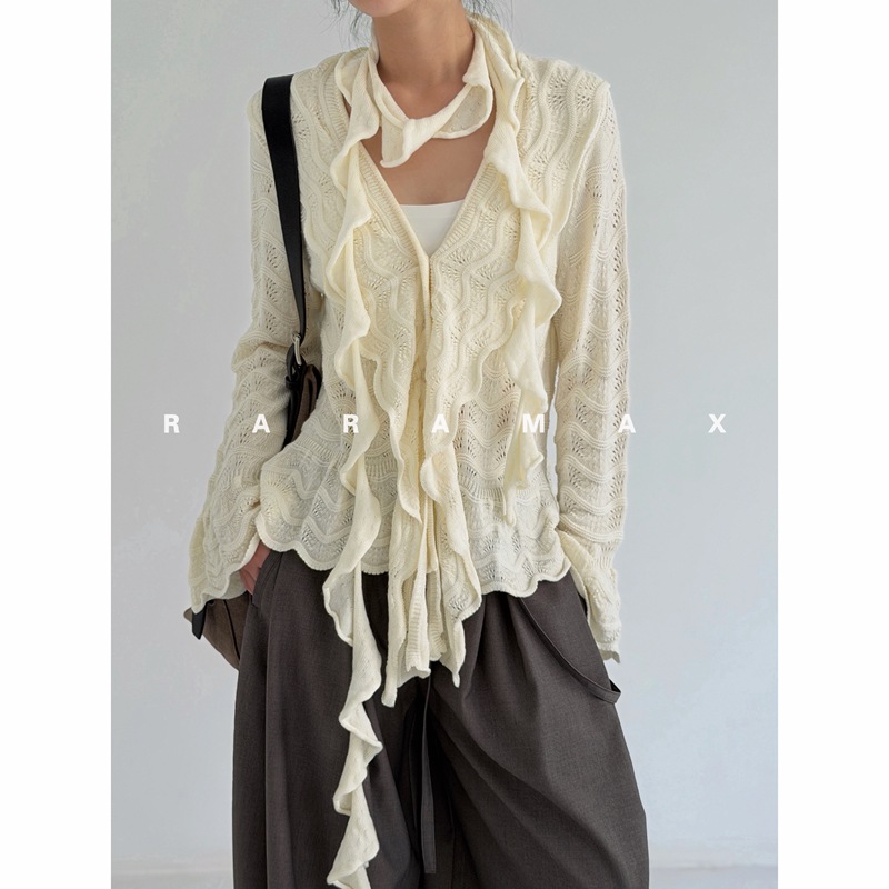 Raramax 26 Autumn/Winter the Quality Is Too High~ Anti-Pilling Mercerized Wool~ Crochet Knit Cardigan with Scarf