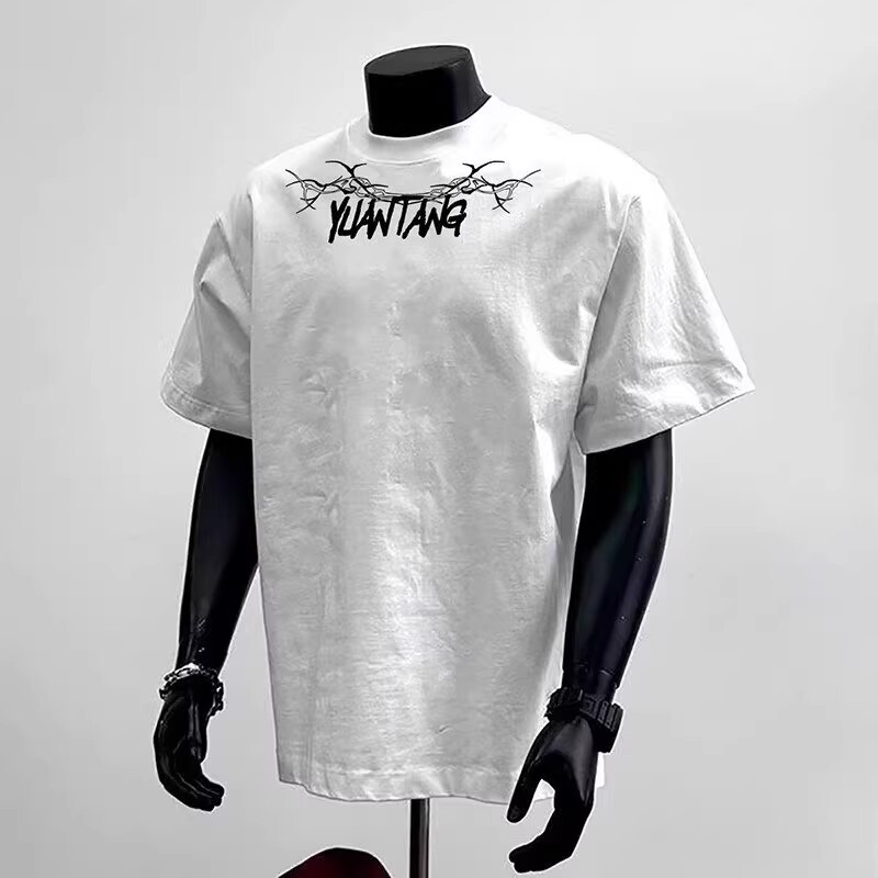 Plus Size 150kg Thorn Short-Sleeve T-Shirt Men's Summer Personalized Letter Print Half-Sleeve Tee Loose Pure Cotton Top