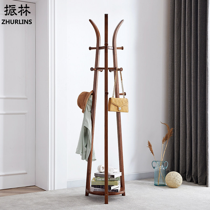 Zhenlin clothes hat rack floor hanging clothes hanger bedroom home living room New Chinese style wind full solid wood corner clothes rack