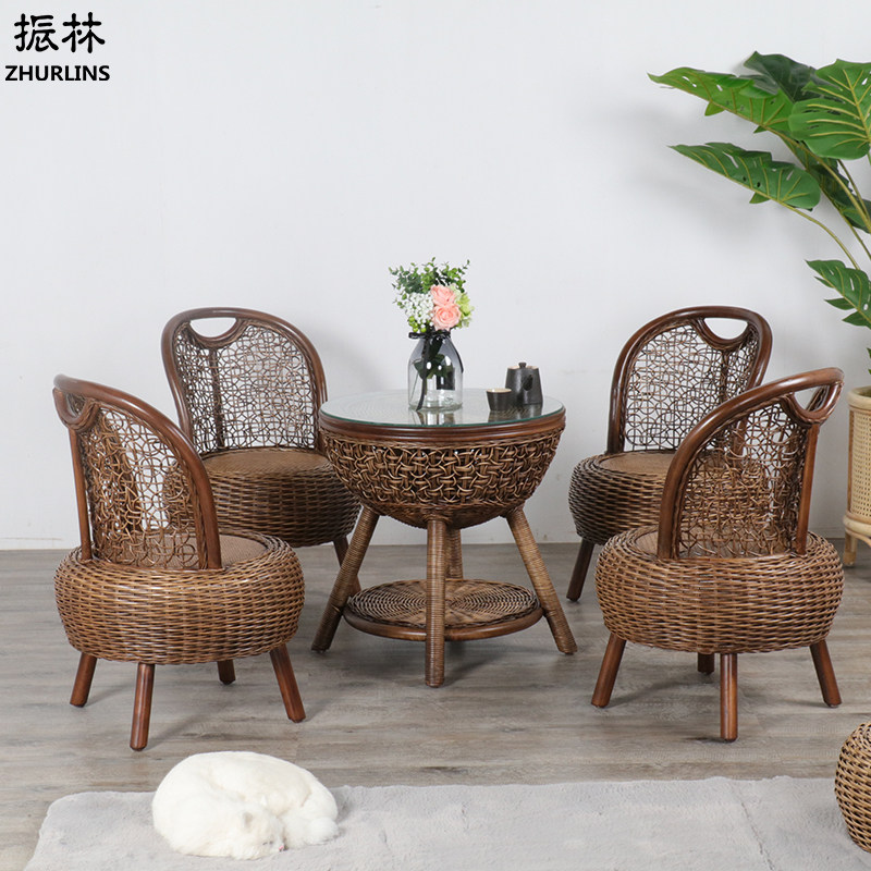 Balcony table and chairs combination minimalist casual outdoor rattan chair Three sets Tea Table Garden Courtyard Real Rattan-knitted chair Outdoor