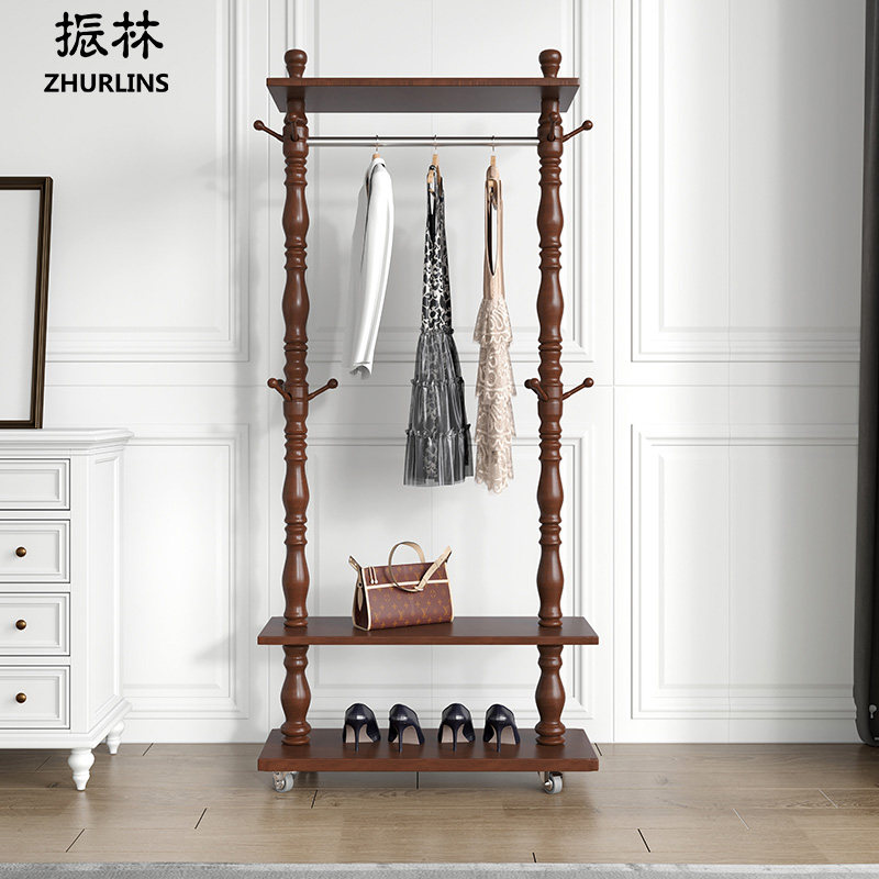 Solid wood Clothes hat rack floor bedroom hanging clothes hanger European-style door hall Shelves Living Room Clothes Rack Modern Brief Clothes Hanger