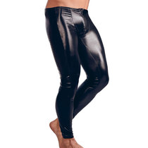 Stage mens mens muscle mens zipper tight patent leather PU trousers glossy pants showcase pants