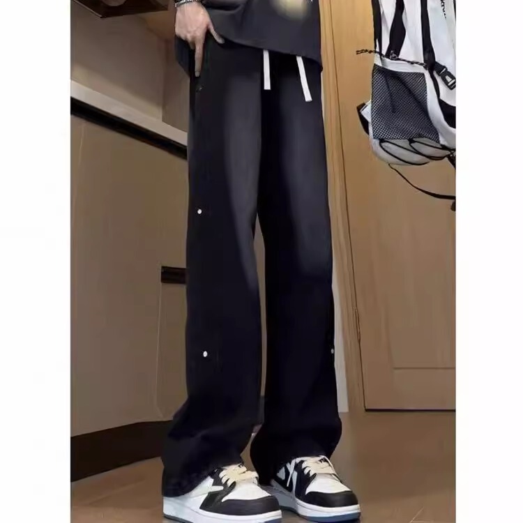 Black Gradient Jeans for Men, Spring American Retro Drawstring Wide-Leg Pants, High Street Vibe Straight-Leg Flared Pants Black Gradient Jeans for Men, Spring American Retro Drawstring Wide-Leg Pants, High Street Vibe Straight-Leg Flared Pants