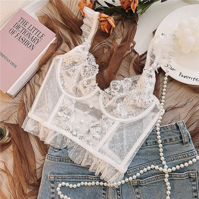 Fan-style trendy sexy Machia style ultra-thin lace big chest display small underwear female inner lap harness merry-back bra hood