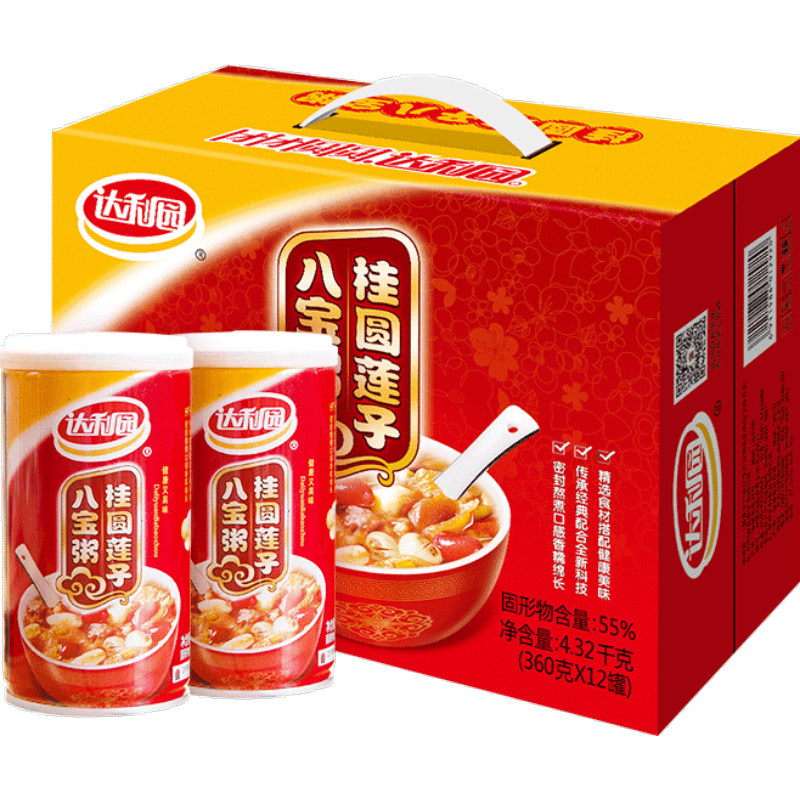 Daliyuan longan lotus seed corn red bean barley eight treasures porridge 360g*12 cans whole box of breakfast porridge instant porridge