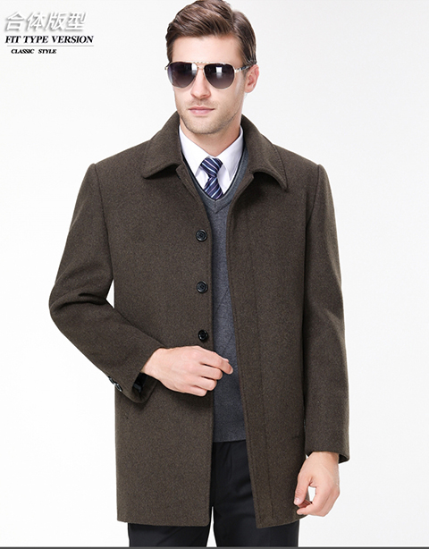 Pierre Cardin quần áo mùa thu và mùa đông trung niên áo khoác len nam áo khoác cha trong phần dài áo khoác cashmere dày áo cardigan nam