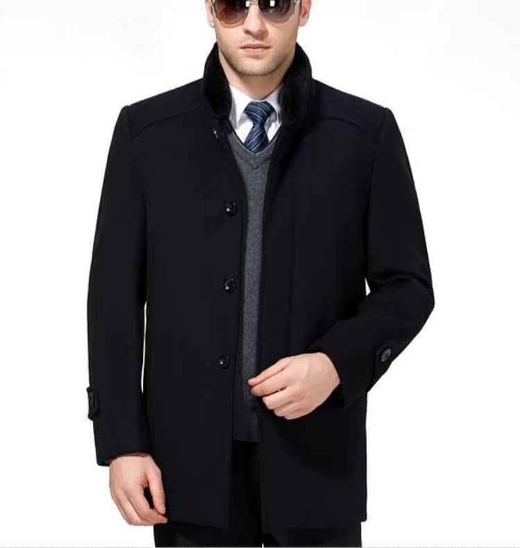 Quần áo mùa thu và mùa đông trung niên áo len tinh khiết trong phần dài của cha tải áo khoác dày và áo khoác cashmere cashmere áo dạ nam hàn quốc