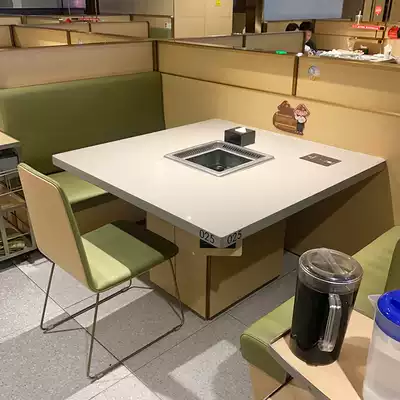 Hot pot table induction cooker integrated sea bottom fishing commercial smokeless roast hot pot restaurant table and chairs marble barbecue table