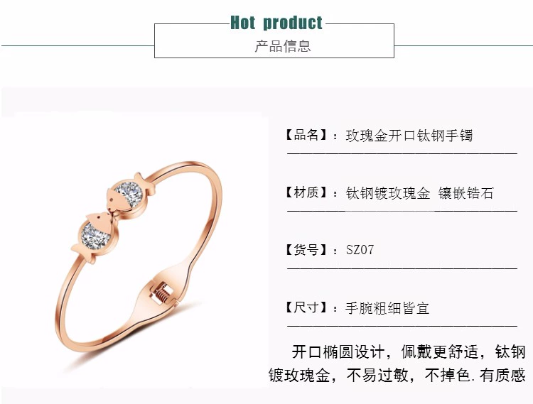 Vòng tay vàng hồng hôn cá Song Ngư Không phai mạ Vàng 18K Trang sức Vàng Mở Vòng tay bằng thép Titan vòng cuff bạc