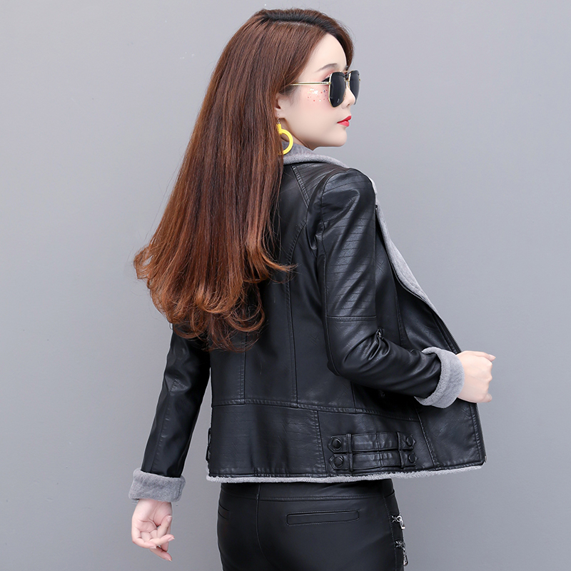 Ngắn Velvet Thêm Dày lông Leather Jacket Chiên Con Velvet Jacket 2019 Autumn / Winter New Henning da của phụ nữ