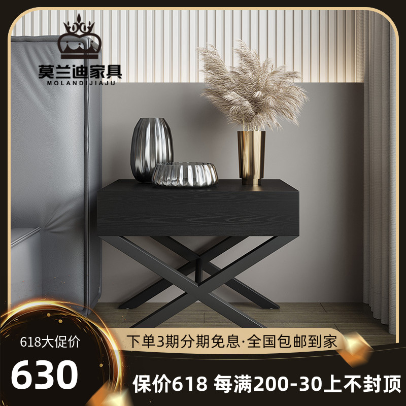 Minimum smoked bedside bedroom minimalist modern style small bedside cabinet designer furniture