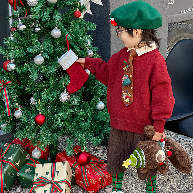 Xiaomuqi Children's Christmas-Themed Dress Baby Photo Props Art Photo Red Autumn and Winter Sweater New Year Outfit Xiaomuqi Children's Christmas-Themed Dress Baby Photo Props Art Photo Red Autumn and Winter Sweater New Year Outfit
