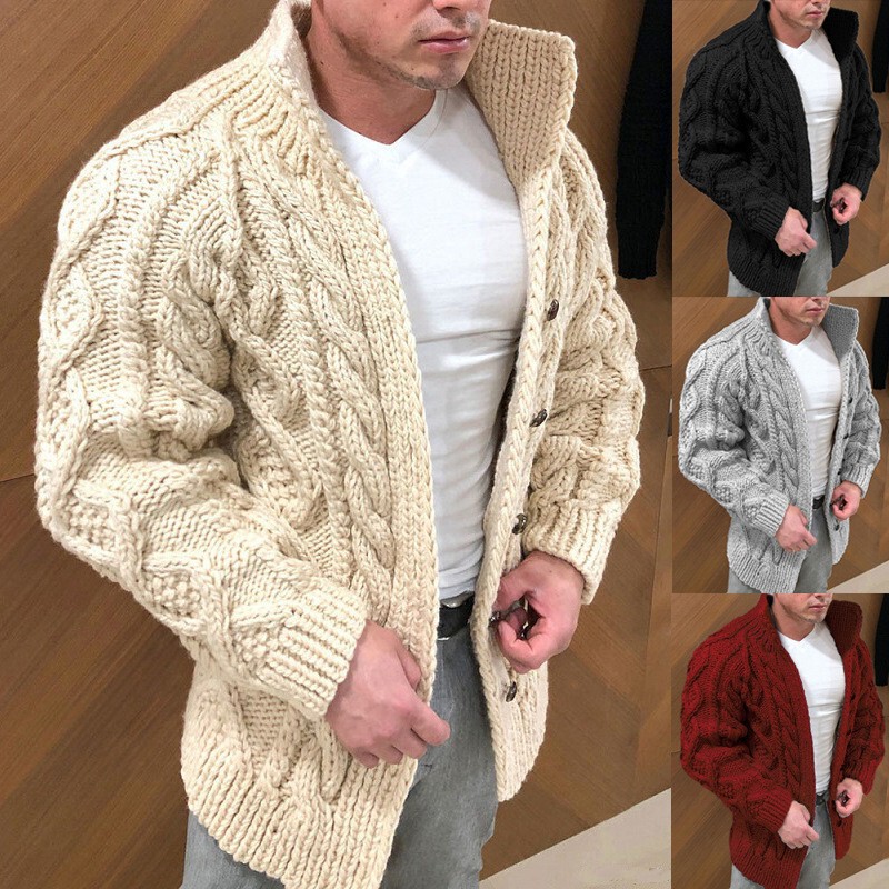 European and American Style Fitness Muscle Man Sweater Cardigan Jacket with Stand Collar, Jacquard Thick Knit Sweater, Autumn and Winter Thickened Plus Size European and American Style Fitness Muscle Man Sweater Cardigan Jacket with Stand Collar, Jacquard Thick Knit Sweater, Autumn and Winter Thickened Plus Size