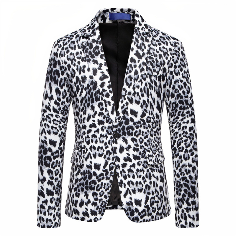 White Leopard Print Blazer Nightclub Bar Disco Waltz Club European Size Muscular Man Socialite Performance Costume White Leopard Print Blazer Nightclub Bar Disco Waltz Club European Size Muscular Man Socialite Performance Costume