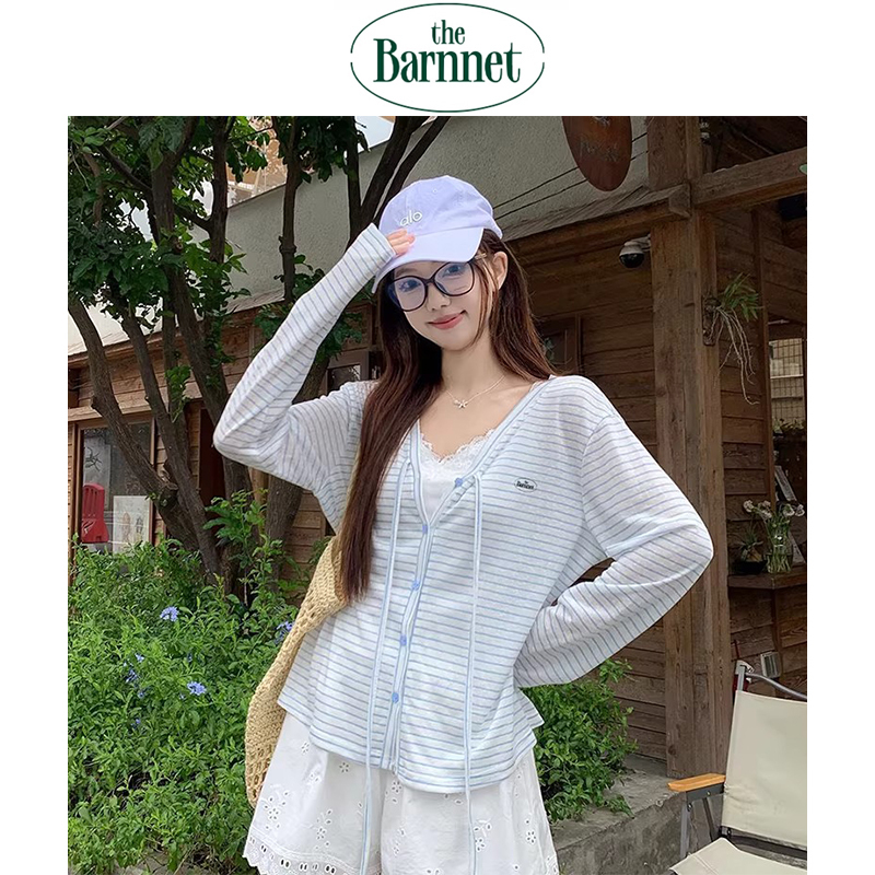 [Official Authentic Product] Korean the Barnnet Eight-Stripe Cardigan Top Korean Style Lazy Sunscreen Jacket