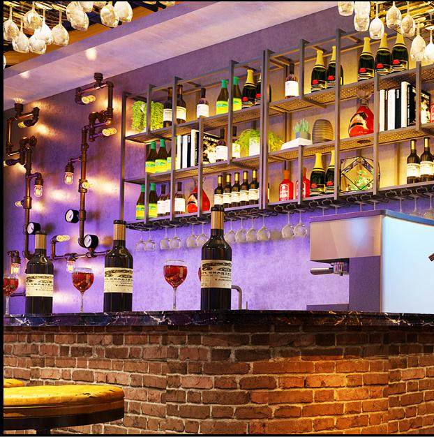 Wine Rack New Shelve Grid Nordic Iron Art Hanging Cup Shelf Wall Cabinet Hanging Bar Wall-mounted Red Wine Show-Taobao