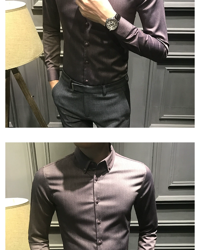 Mùa thu đông 2018 giản dị áo sơ mi dài tay nam thời trang đẹp trai Slim cộng áo nhung dày nam Anh phiên bản Hàn Quốc của quần áo inch