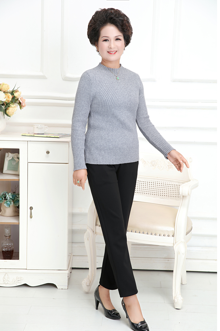 Mùa thu đông 2018 của phụ nữ trung niên quần thun lưng cao cho mẹ cộng với quần nhung dày modal cotton sọc bà đầm suông tuổi trung niên