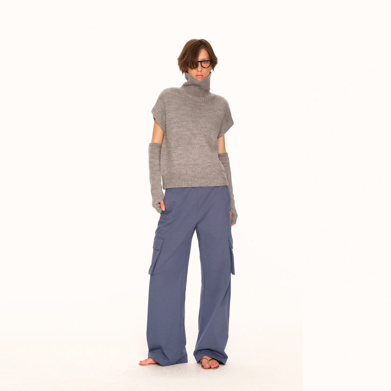 Undulate Sleeveless Woolen Turtleneck Vest Top, Naturally Relaxed and Sophisticated Retro Texture Sweater
