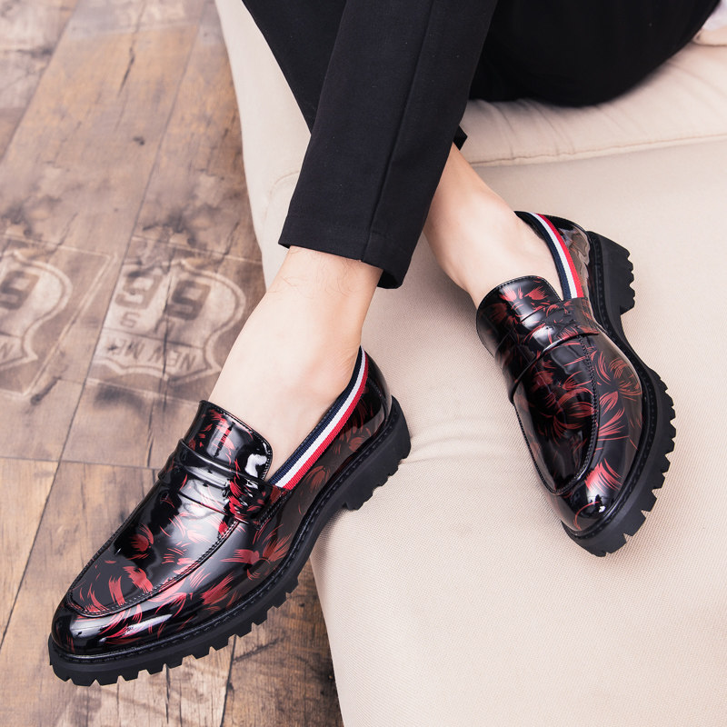 Han-plate shoes male English tip hair stylist tide shoes with casual paint leather bright boys trend men's shoes