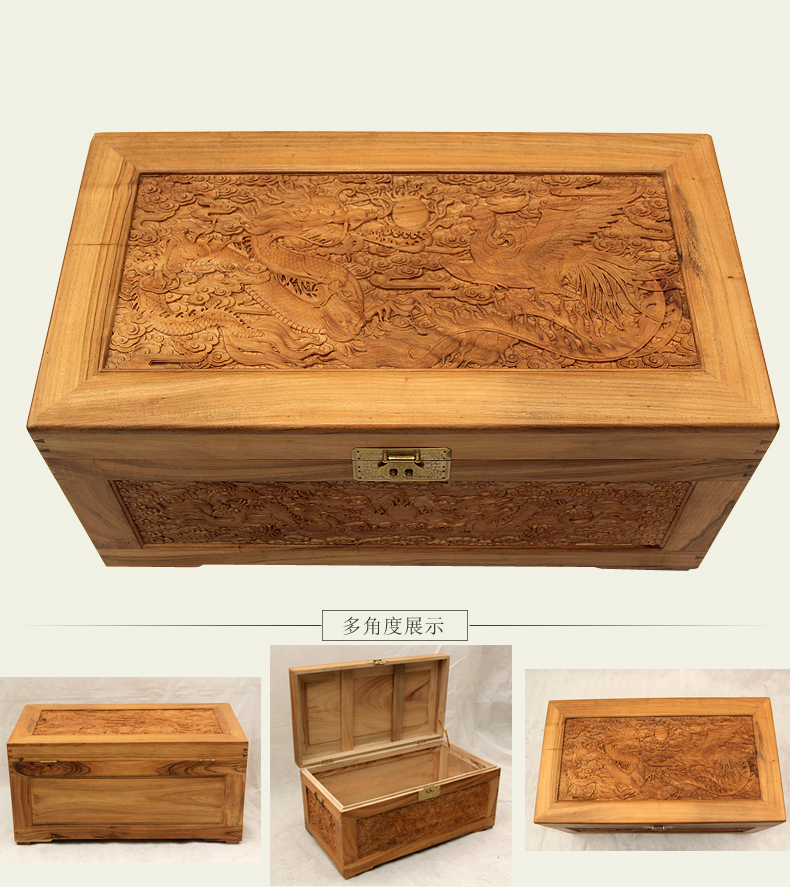 Hộp Elm, hộp gỗ long não, hộp đám cưới gỗ rắn, quà cưới, bộ sưu tập sách, hộp chạm khắc, bộ sưu tập hộp, rồng và phượng - Cái hộp hộp gỗ đựng trang sức