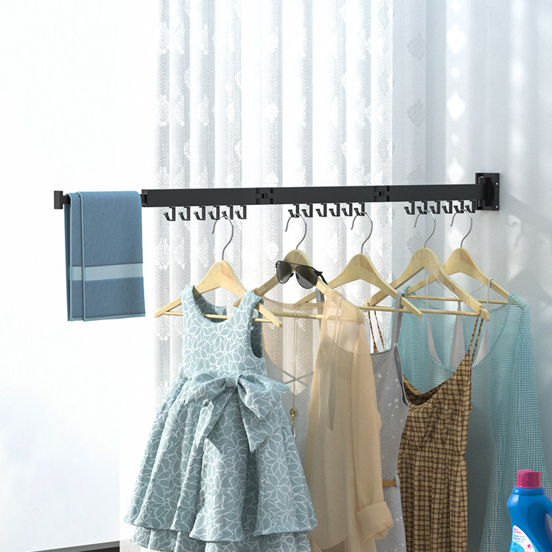 Free Punching Folding Clothes Hanger Telescopic Rod Balcony Drying Theaizer Concealed clotheshorse Dressing Room Small room