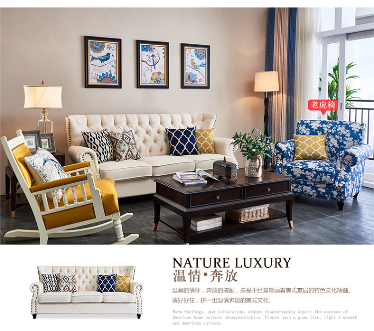 Si Lannuo Mỹ, kiểu Địa Trung Hải sofa sofa vải khu vườn nhỏ căn hộ phòng khách ba kết hợp ánh sáng của sự sang trọng - Ghế sô pha ghế sopha giường