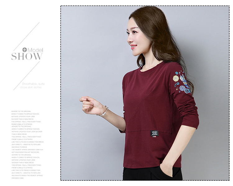 Áo thun cotton dài tay đơn mặc ngắn mặc đẫm máu nghỉ ngơi quần áo mùa thu chạm đáy áo sơ mi nữ trung niên áo dài cho người lớn tuổi
