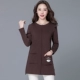 phần phụ nữ béo béo mm dài tay T-shirt và dài đáy áo chất béo trung niên phân bón mẹ để tăng Waichuan Qiuyi