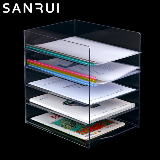 Sanrui Office Supplies A4 Five Layer Data Rack Acrylic File Cabinet Transparent Desktop File Storage Rack Multi Layer