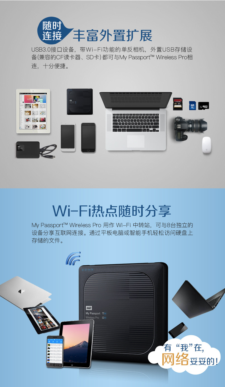 WD 西部数据 My Passport Wireless Pro 3TB 无线移动硬盘 6.8折9.99 海淘转运到手约￥1170