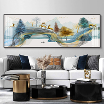 New Chinese light and luxurious landscape Living room Hanging Painting Sofa Background Wall Decoration Painting Leaning on Mountain Merchants Atmospheric Scenery Fresco
