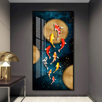 Nine Fish Poly Caixin New Chinese Guan Guan Decoration Painting Modern Light Lavish Living Room Background Wall Painting Corridor Aisle Wall Painting