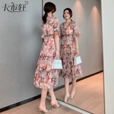 Летнее платье, элитная шифоновая длинная длинная юбка, городской стиль, в западном стиле, цветочный принт