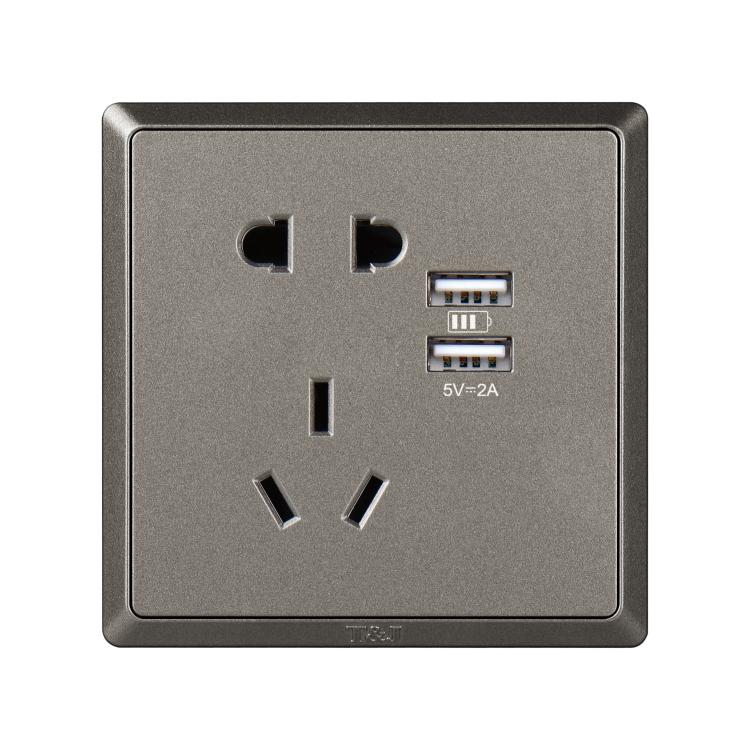 Space-based electrical brief Series 86 Type 10A Five-hole power socket with two USB charging openings Champagne grey-Taobao