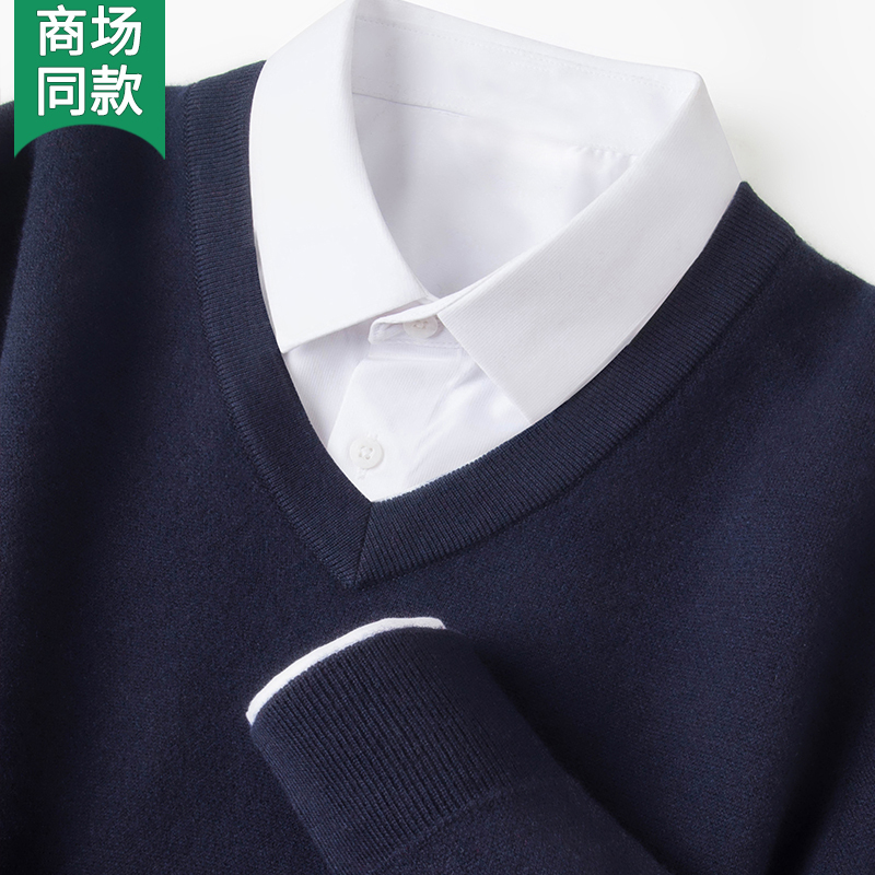 Ordos City 100% Pure Cashmere Men's V-Neck Thick Pullover Knitted Base Sweater with Sweetheart Neckline