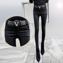 Autumn winter new high waist plus suede thickened with underpants woman outside wearing small black pants elastic tight fit and slim fit pencil